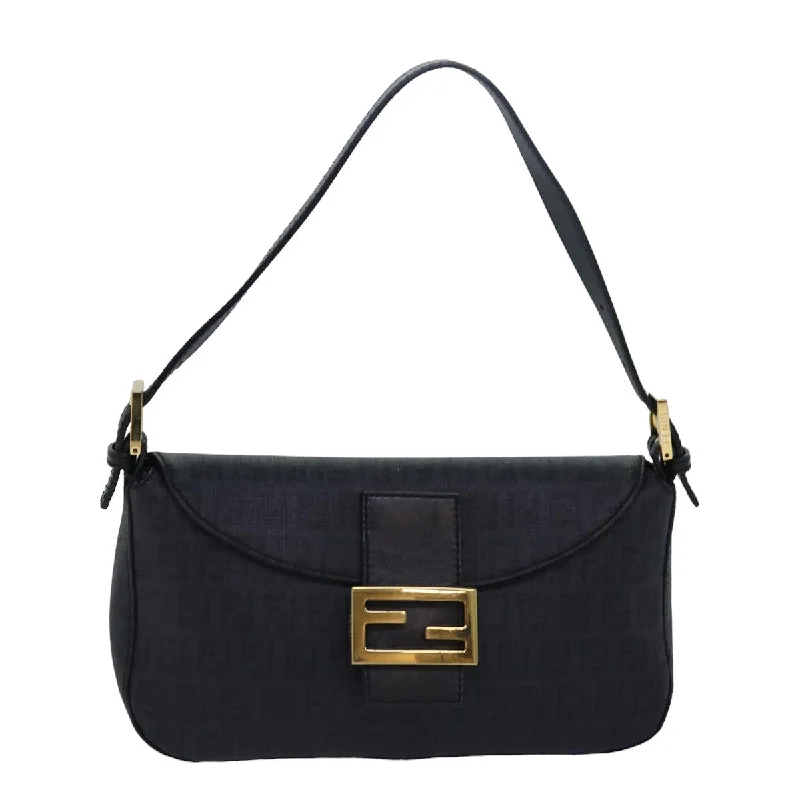 FENDI Zucchino Canvas Mamma Baguette Shoulder Bag Black  yk13228A