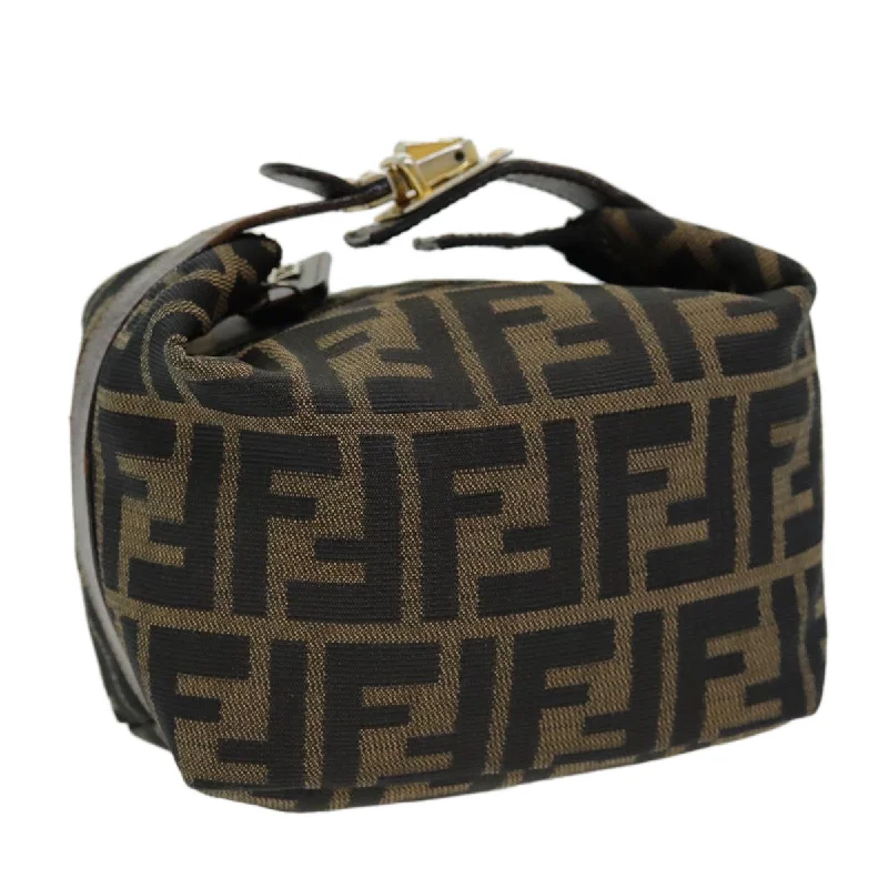 FENDI Zucca Canvas Vanity Pouch Brown Black gold  86430