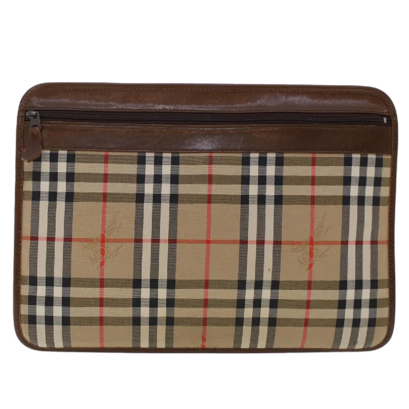 BURBERRYSs Nova Check Clutch Bag Nylon Leather Beige  ki3144