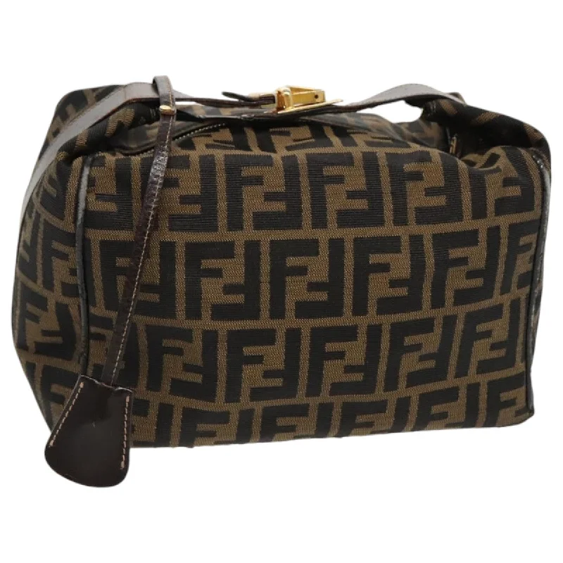 FENDI Zucca Canvas Vanity Hand Bag Brown Black gold  96206