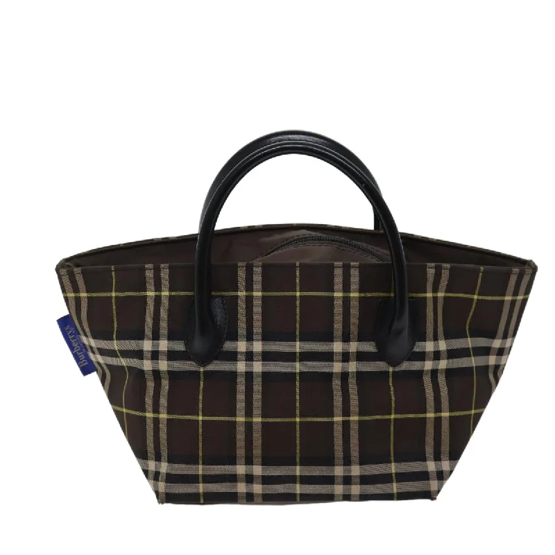 BURBERRYSs Nova Check Blue Label Hand Bag Nylon Brown  kk208