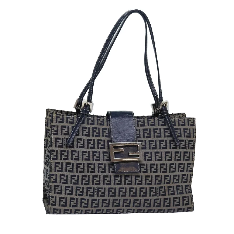 FENDI Zucchino Canvas Mamma Baguette Hand Bag Navy  81442