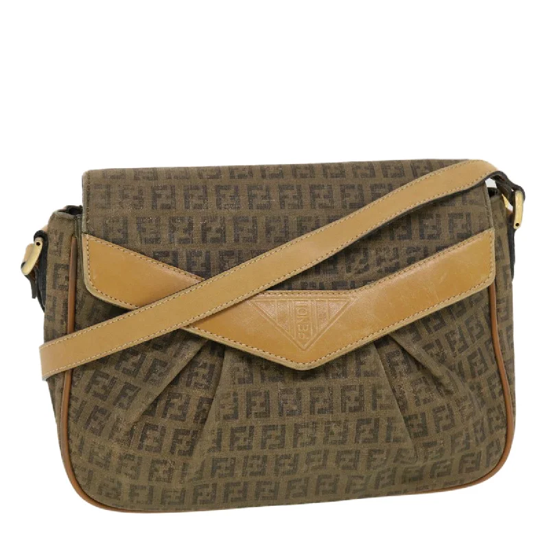 FENDI Zucchino Canvas Shoulder Bag Beige  th3653