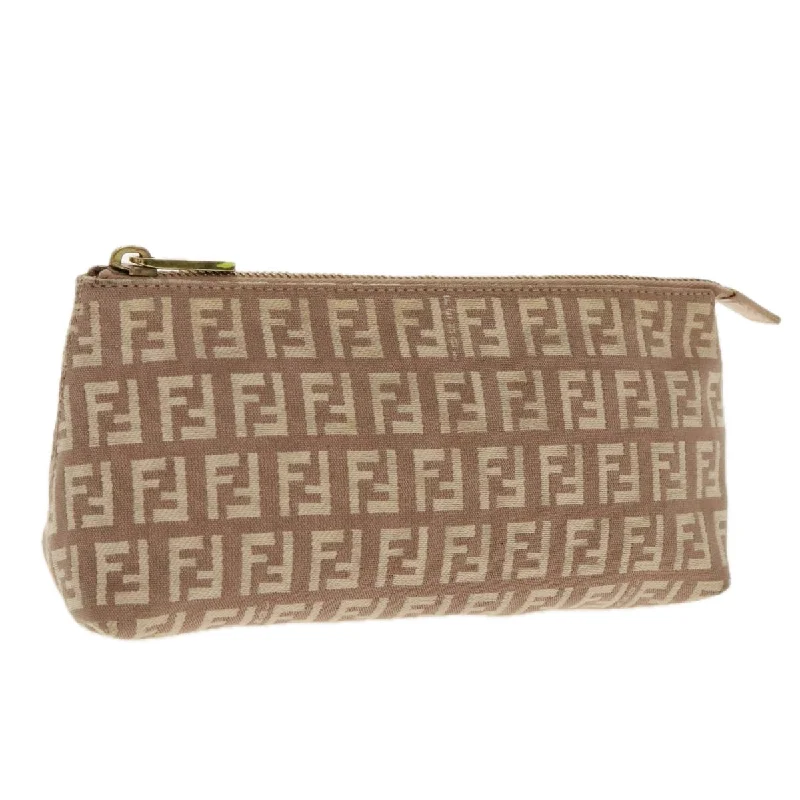 FENDI Zucchino Canvas Pouch Beige Gold  96439