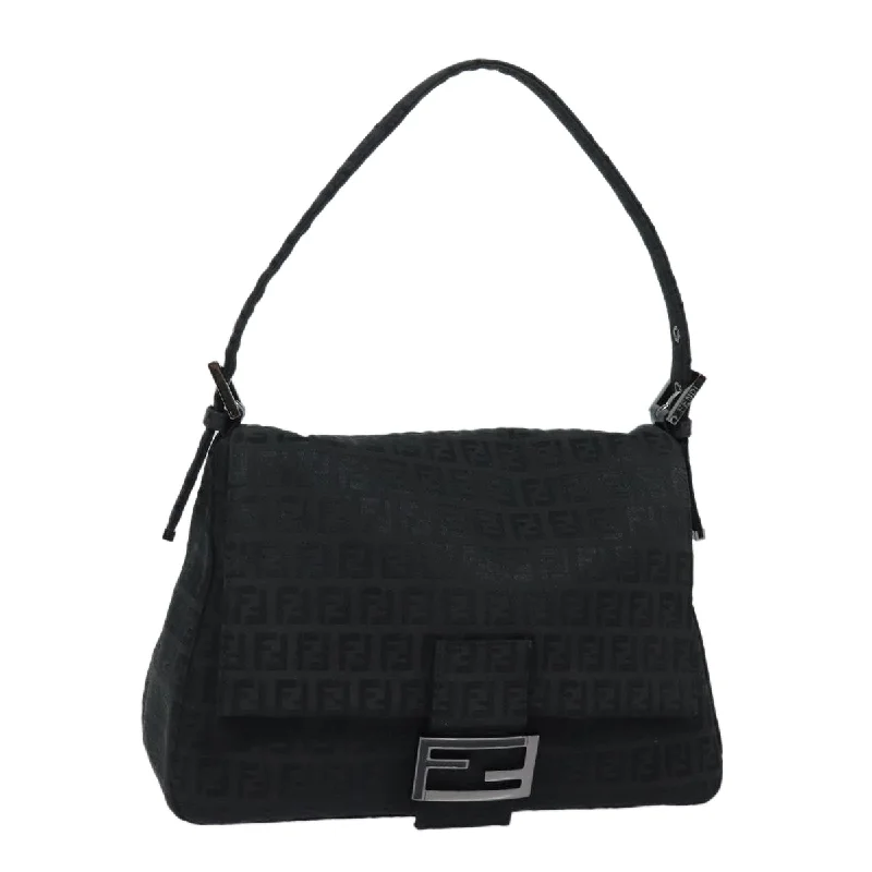 FENDI Zucchino Canvas Mamma Baguette Shoulder Bag Black  yk13812A