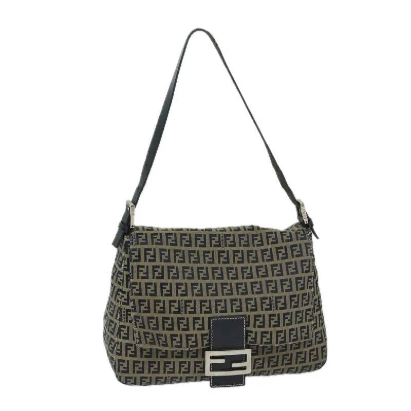 FENDI Zucchino Canvas Mamma Baguette Shoulder Bag Navy  69434