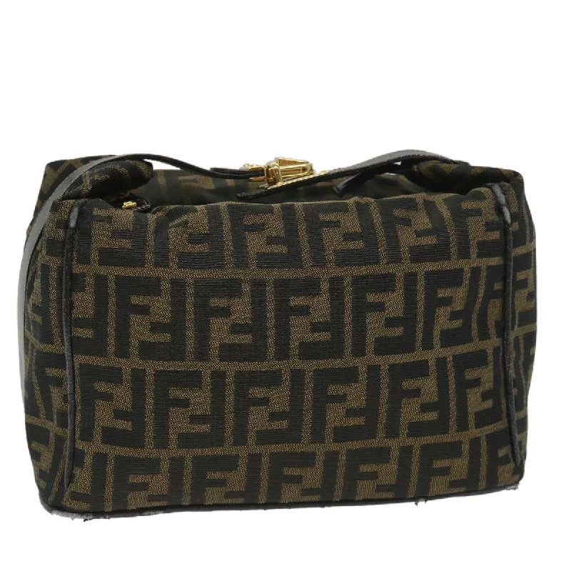 FENDI Zucca Canvas Vanity pouch Hand Bag Nylon Brown Black  56582