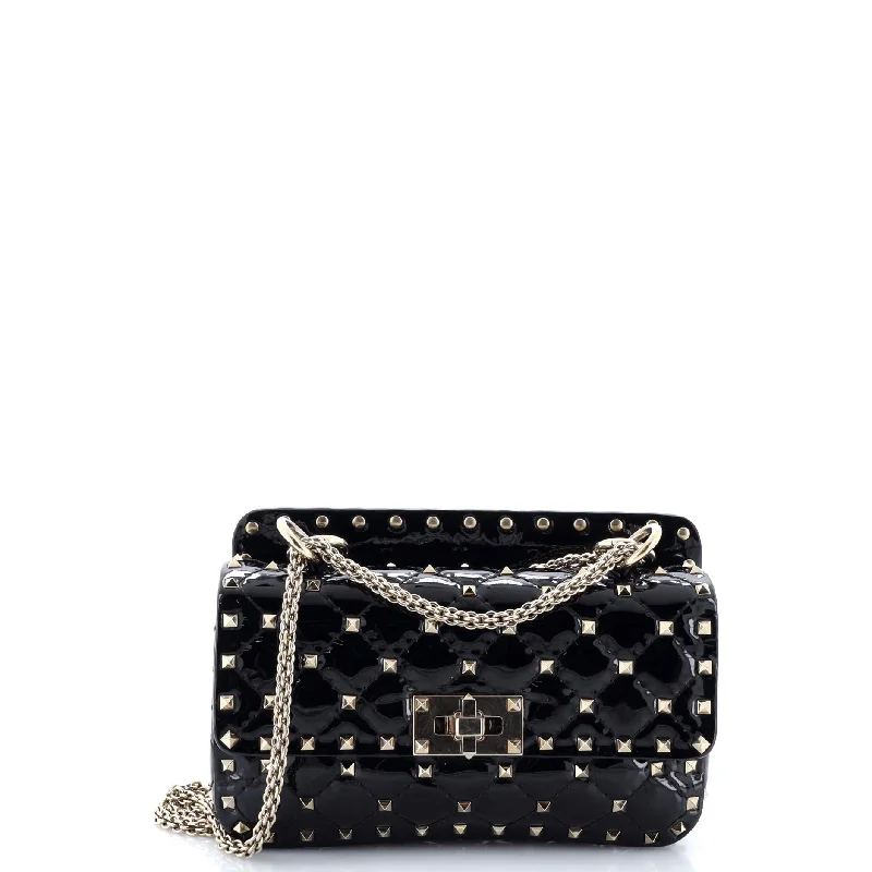 Rockstud Spike Flap Bag Quilted Patent Small