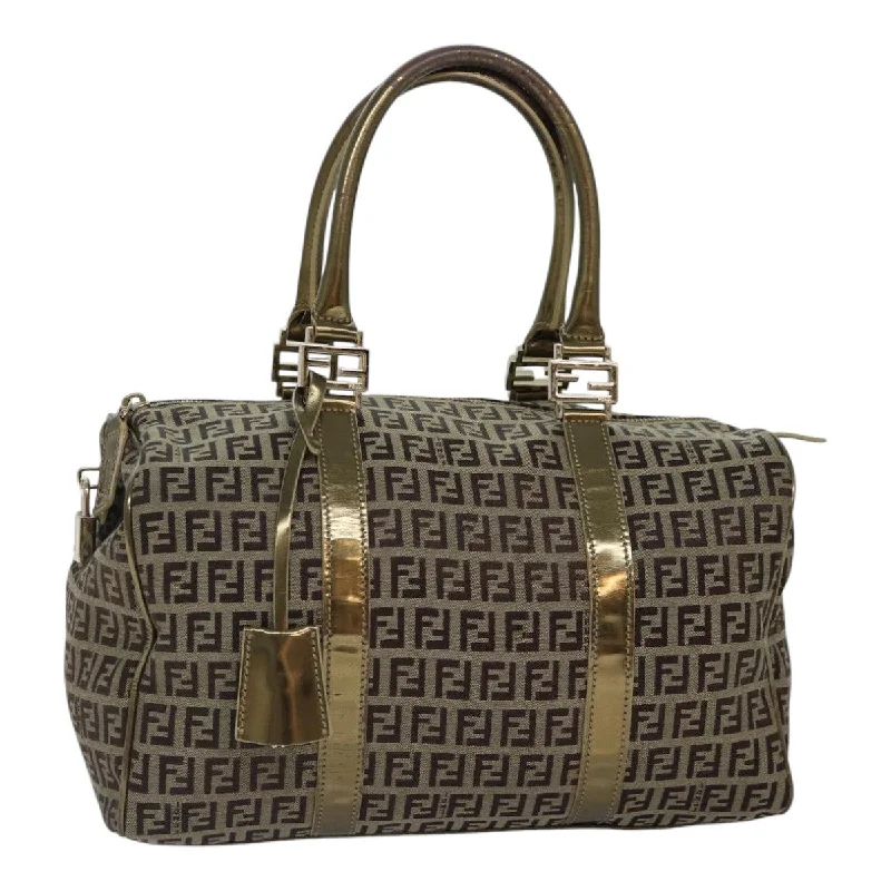 FENDI Zucchino Canvas Boston Bag Beige Gold  hk1608