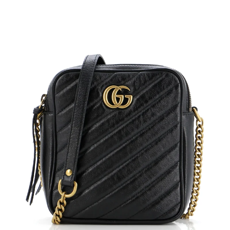 GG Marmont Double Zip Camera Bag Diagonal Quilted Leather Mini