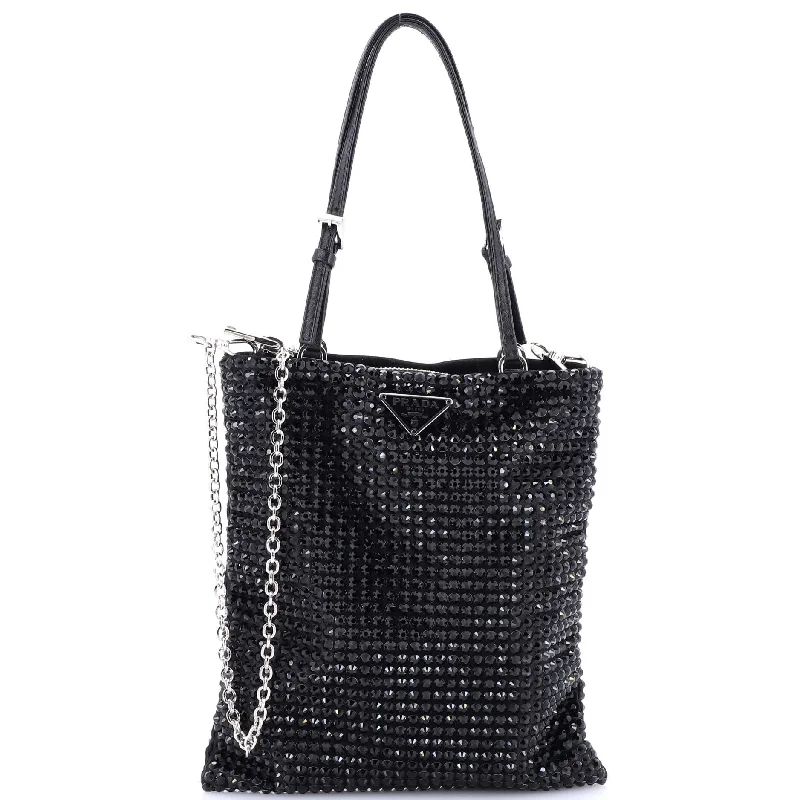 Convertible Open Tote Crystal Embellished Satin Mini