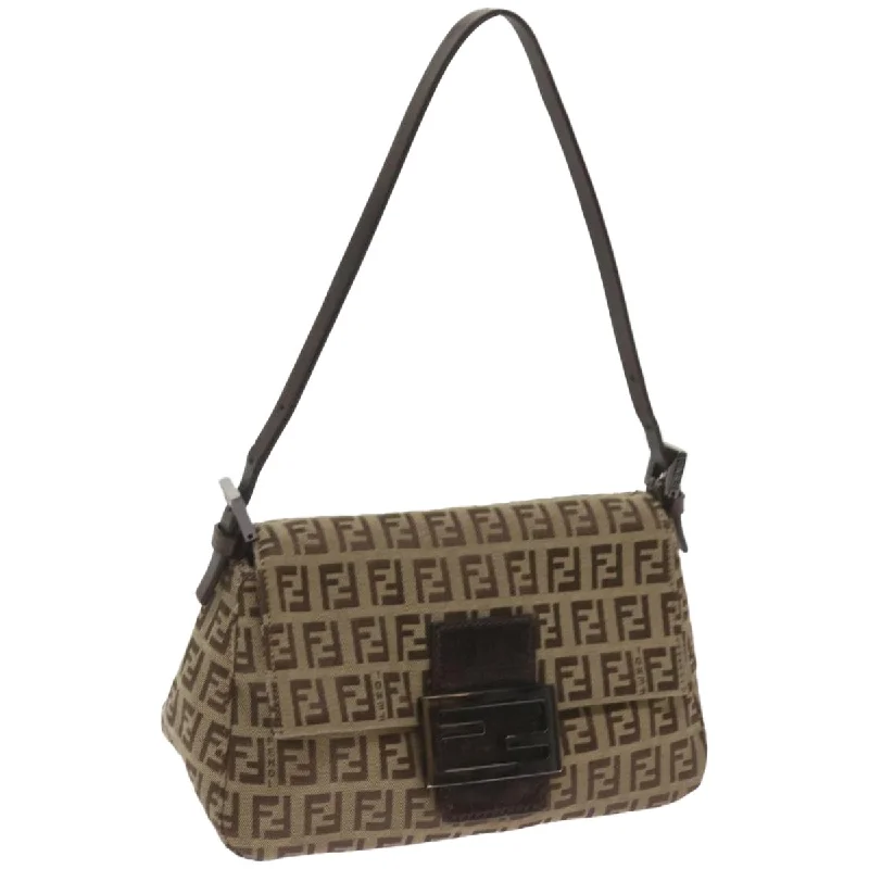 FENDI Zucchino Canvas Mamma Baguette Shoulder Bag Beige  66042