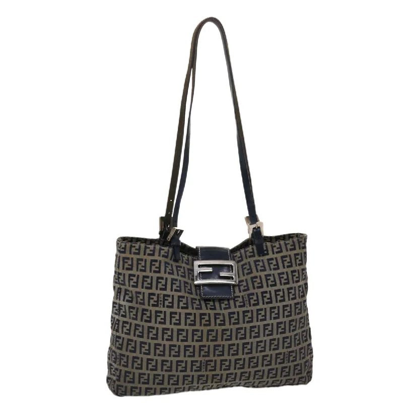 FENDI Zucchino Canvas Mamma Baguette Shoulder Bag Nylon Navy  48016