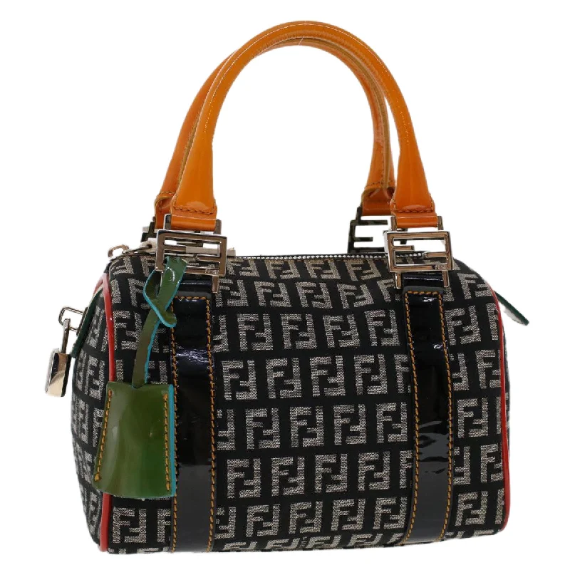 FENDI Zucchino Canvas Mini Boston Bag Black Multicolor  yk7905