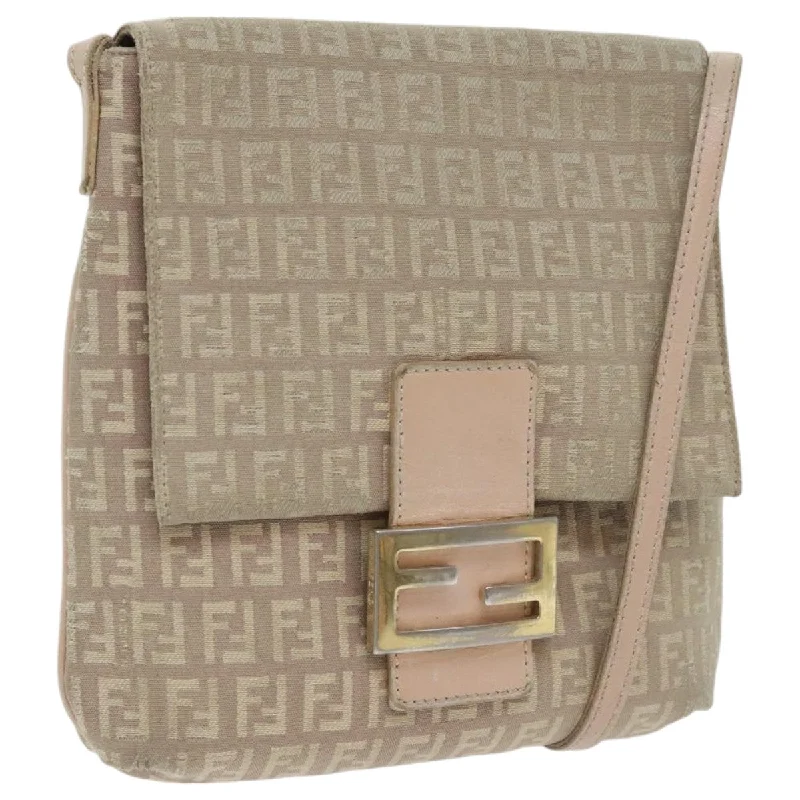 FENDI Zucchino Canvas Shoulder Bag Beige Gold  bs18891