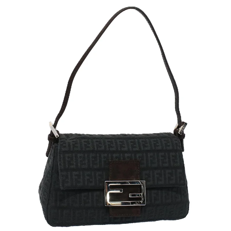 FENDI Zucchino Canvas Mamma Baguette Shoulder Bag Gray  fm2754