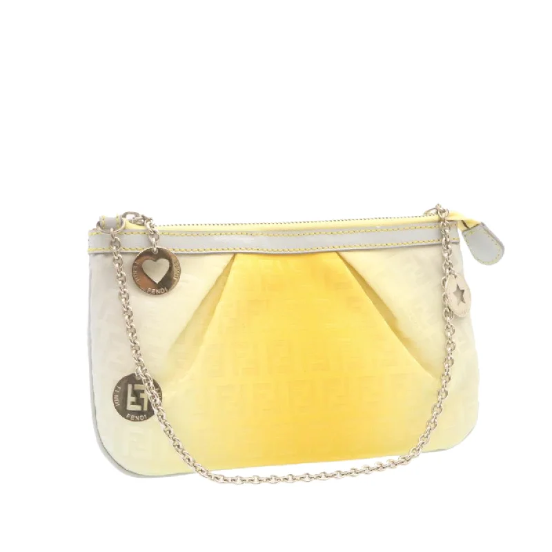 FENDI Zucchino Canvas Accessory Pouch Chain Yellow Gray  am360b