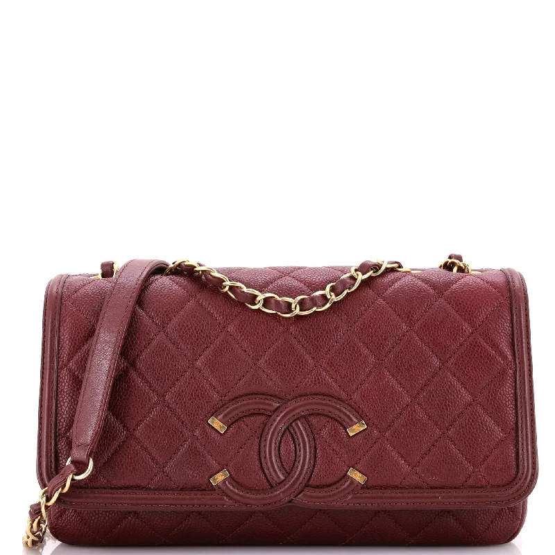 Filigree Flap Bag Quilted Caviar Medium