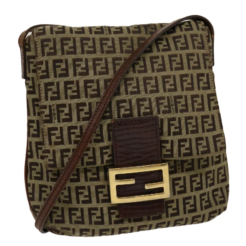 FENDI Zucchino Canvas Mamma Baguette Shoulder Bag Brown Beige  rd2096