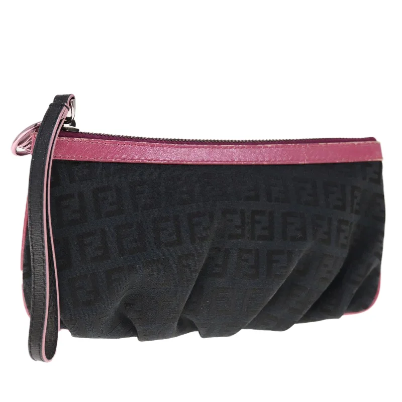 FENDI Zucchino Canvas Pouch Black Pink  yk10551