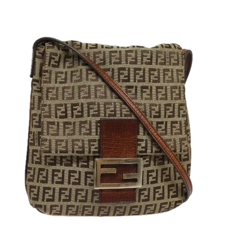 FENDI Zucchino Canvas Mamma Baguette Shoulder Bag Brown 8BT075  81642