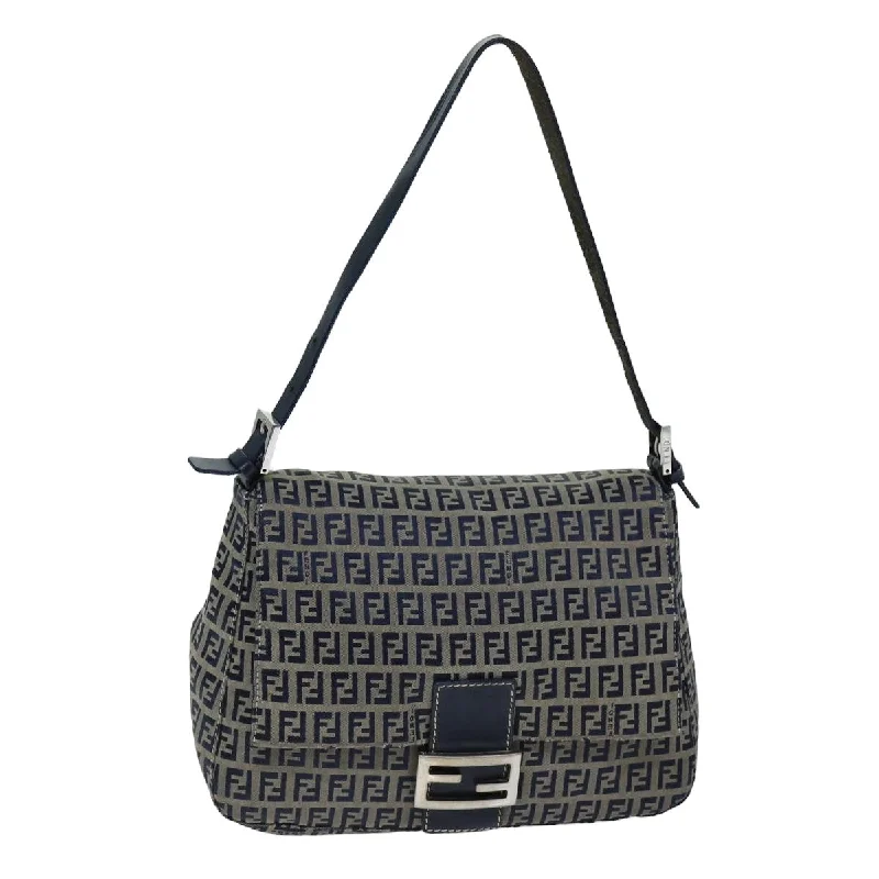 FENDI Zucchino Canvas Mamma Baguette Shoulder Bag Navy  am6397