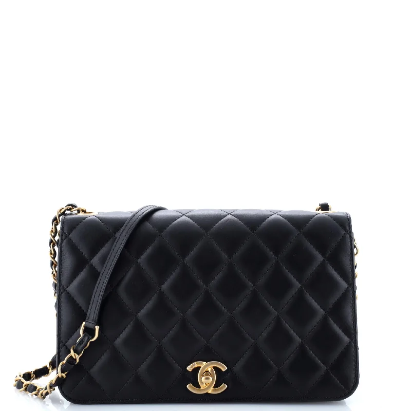 CC Side Chain Full Flap Bag Quilted Calfskin Medium