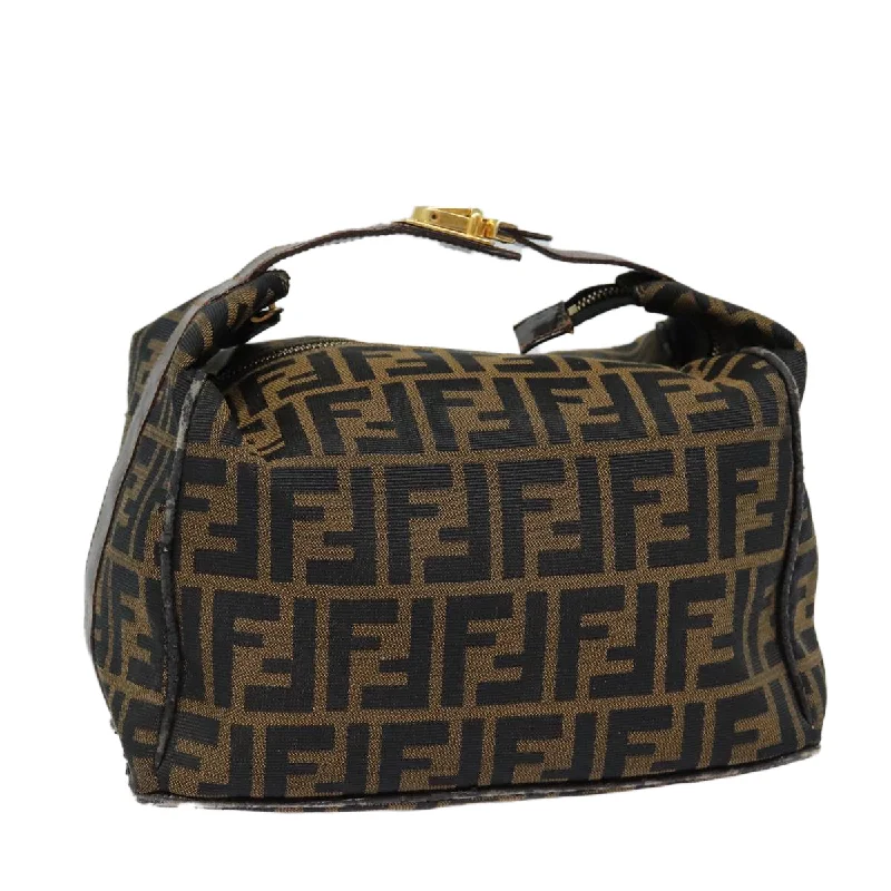 FENDI Zucca Canvas Vanity Hand Bag Brown Black gold  bs17761