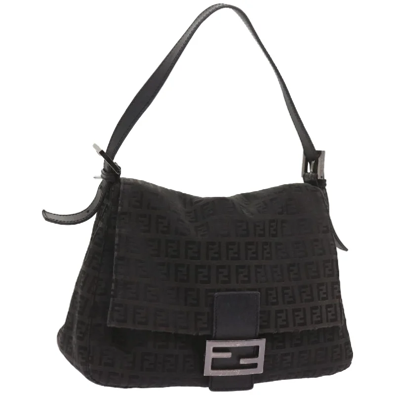 FENDI Zucchino Canvas Mamma Baguette Shoulder Bag Black  ep3527