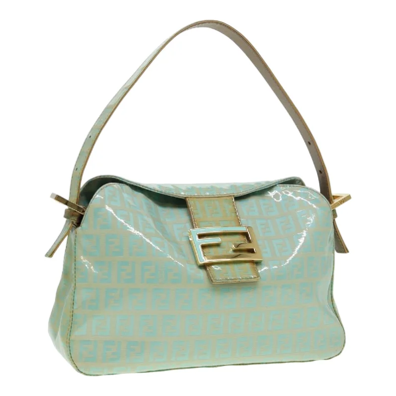 FENDI Zucchino Canvas Mamma Baguette Shoulder Bag Enamel Gold Green  ep5220