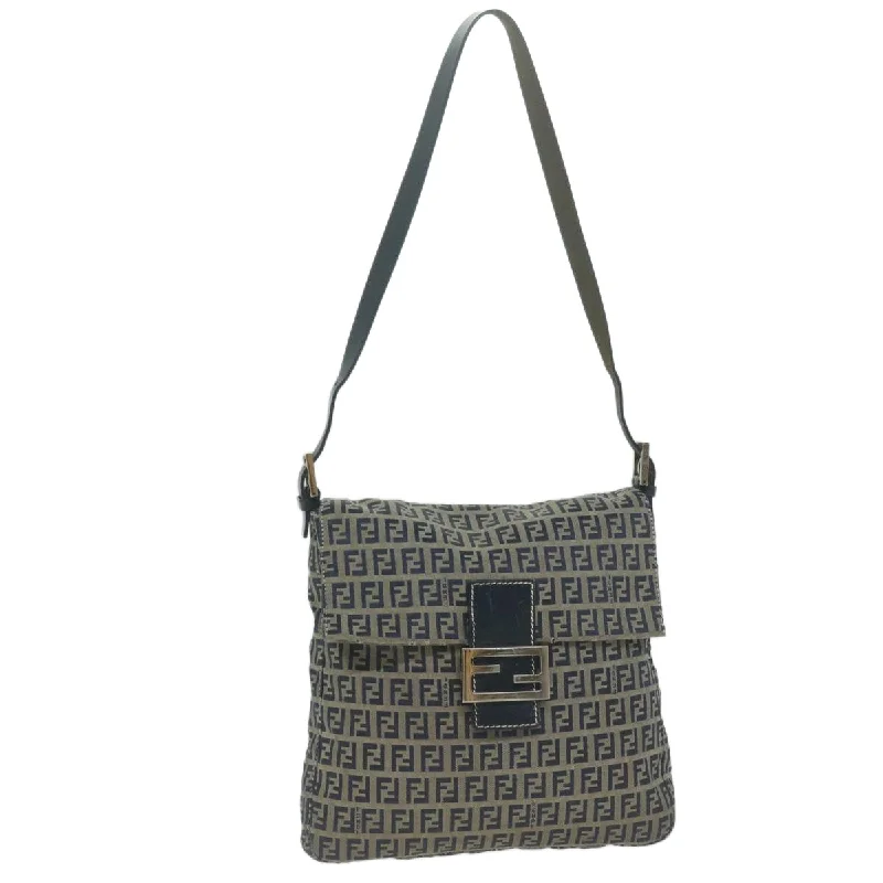 FENDI Zucchino Canvas Mamma Baguette Shoulder Bag Navy  65015