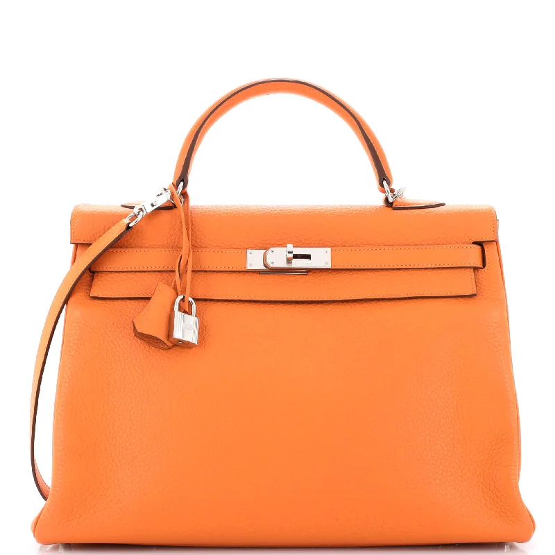 Kelly Handbag Orange H Clemence with Palladium Hardware 35