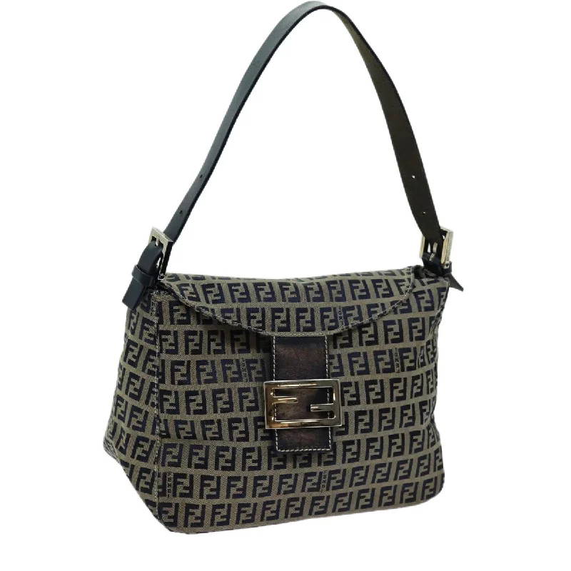 FENDI Zucchino Canvas Mamma Baguette Shoulder Bag Navy  yk11630