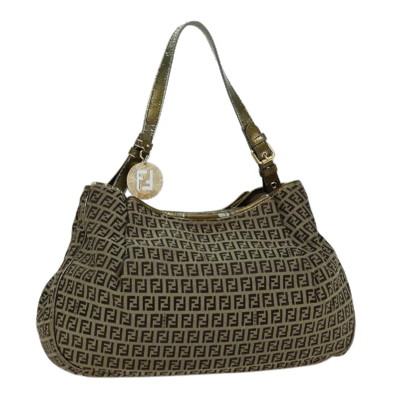 FENDI Zucchino Canvas Shoulder Bag Beige  75429