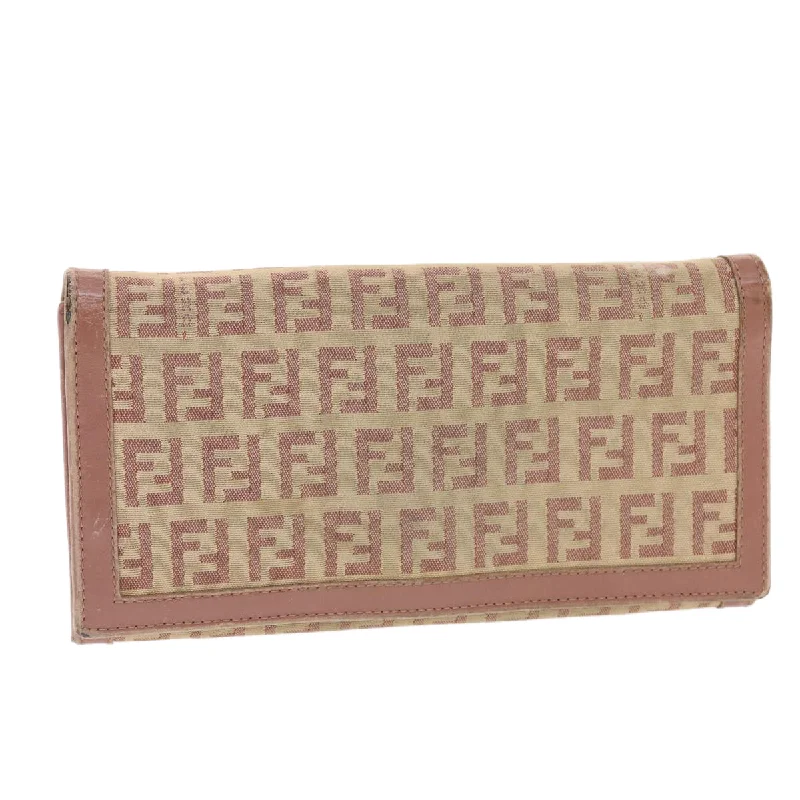 FENDI Zucchino Canvas Long Wallet Pink  50821