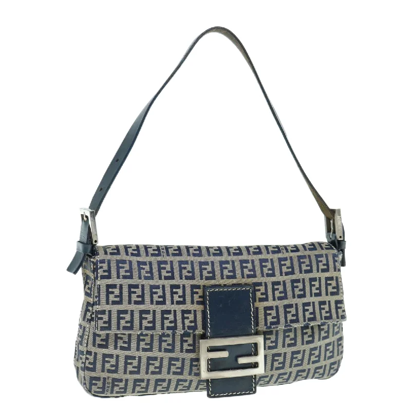 FENDI Zucchino Canvas Mamma Baguette Shoulder Bag Navy  ep2602