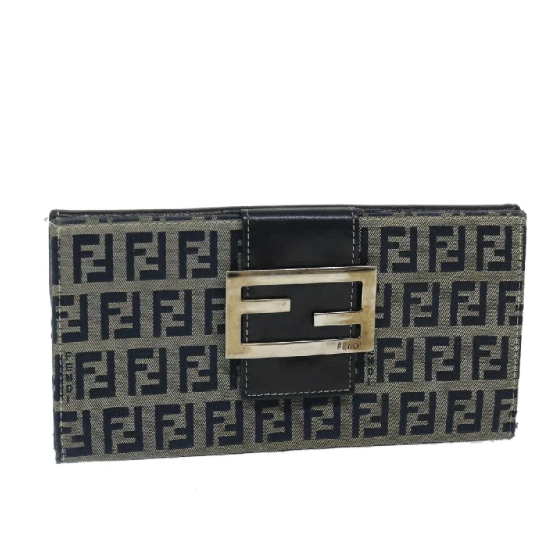 FENDI Zucchino Canvas Long Wallet Navy  69136