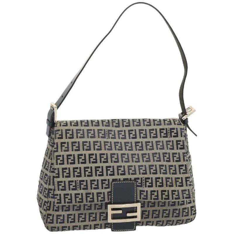 FENDI Zucchino Canvas Mamma Baguette Shoulder Bag Navy  67319