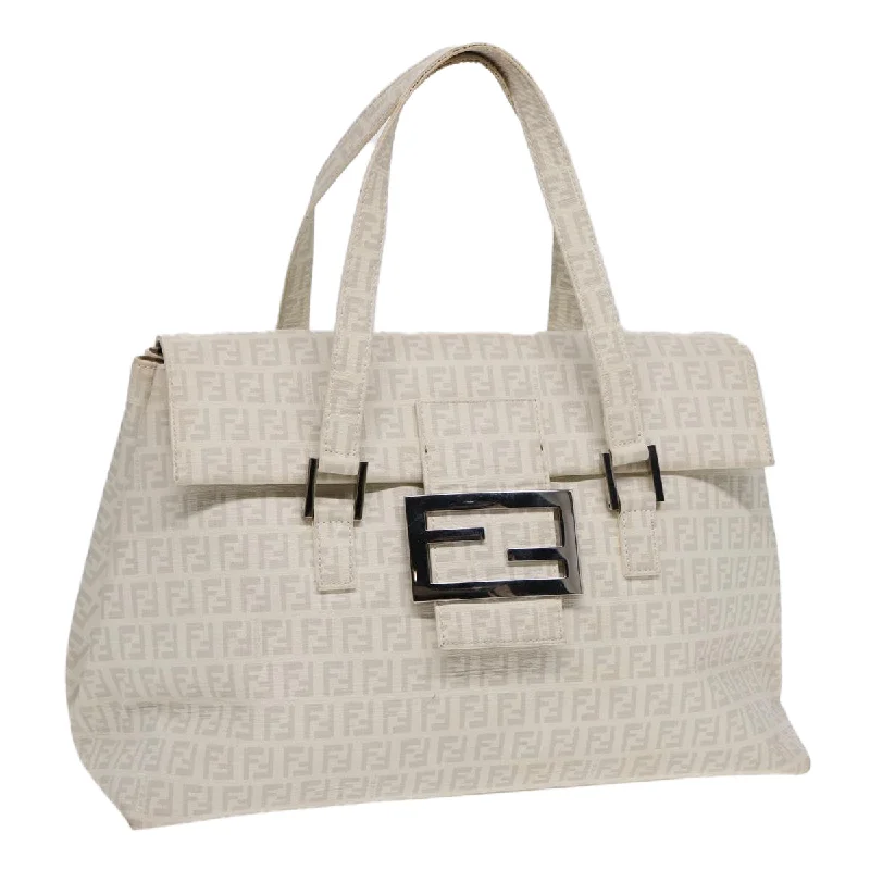 FENDI Zucchino Canvas Mamma Bucket Hand Bag White Silver  89238