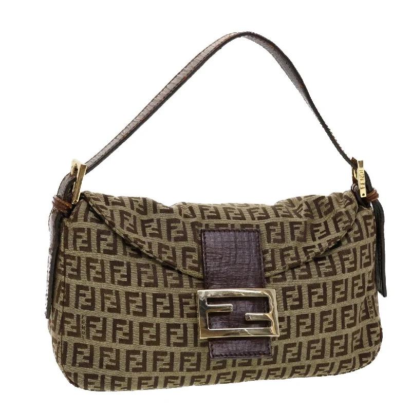 FENDI Zucchino Canvas Mamma Baguette Shoulder Bag Beige  yk6738B