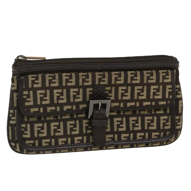 FENDI Zucchino Canvas Pouch Brown  ac1919