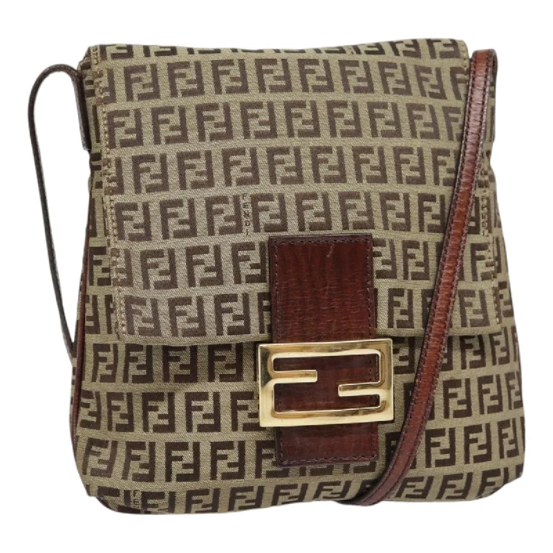 FENDI Zucchino Canvas Shoulder Bag Beige Gold  90776