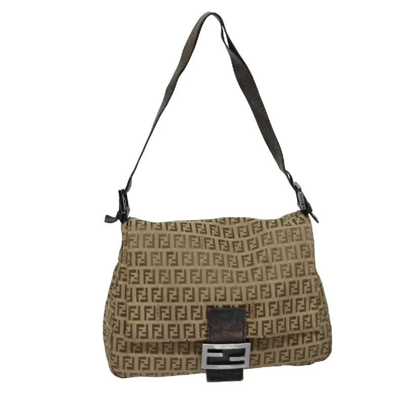 FENDI Zucchino Canvas Mamma Baguette Shoulder Bag Brown  79849