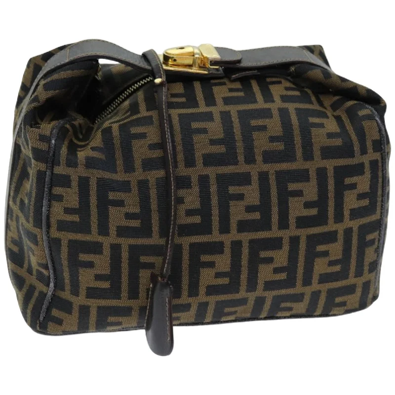 FENDI Zucca Canvas Vanity Cosmetic Pouch Brown Black  76814