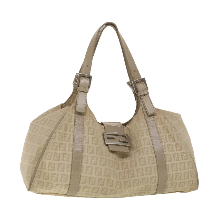 FENDI Zucchino Canvas Shoulder Bag Beige 2373-8BR091-KU7-048  bs4404