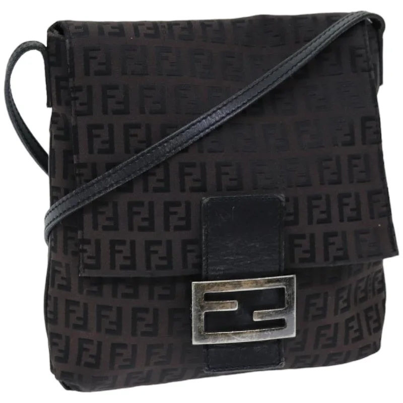 FENDI Zucchino Canvas Mamma Baguette Shoulder Bag Black  74484