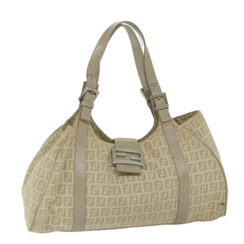 FENDI Zucchino Canvas Shoulder Bag Beige  yk9541