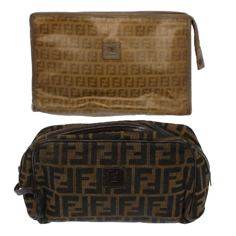 FENDI Zucca Canvas Zucchino Canvas Clutch Bag 2Set Brown Black  ti1353