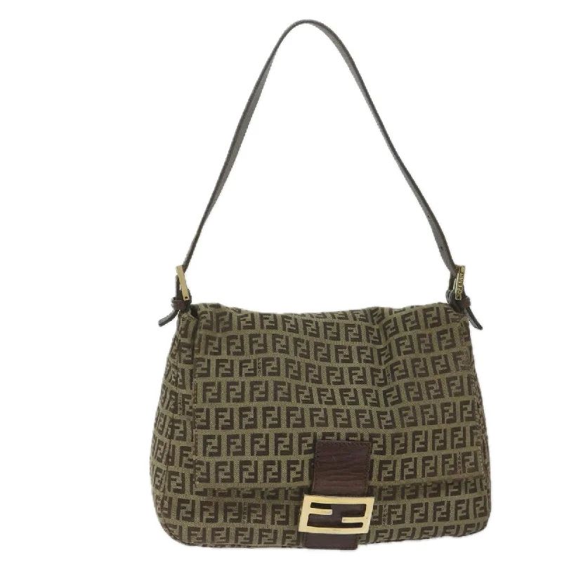 FENDI Zucchino Canvas Mamma Baguette Shoulder Bag Brown  hk949