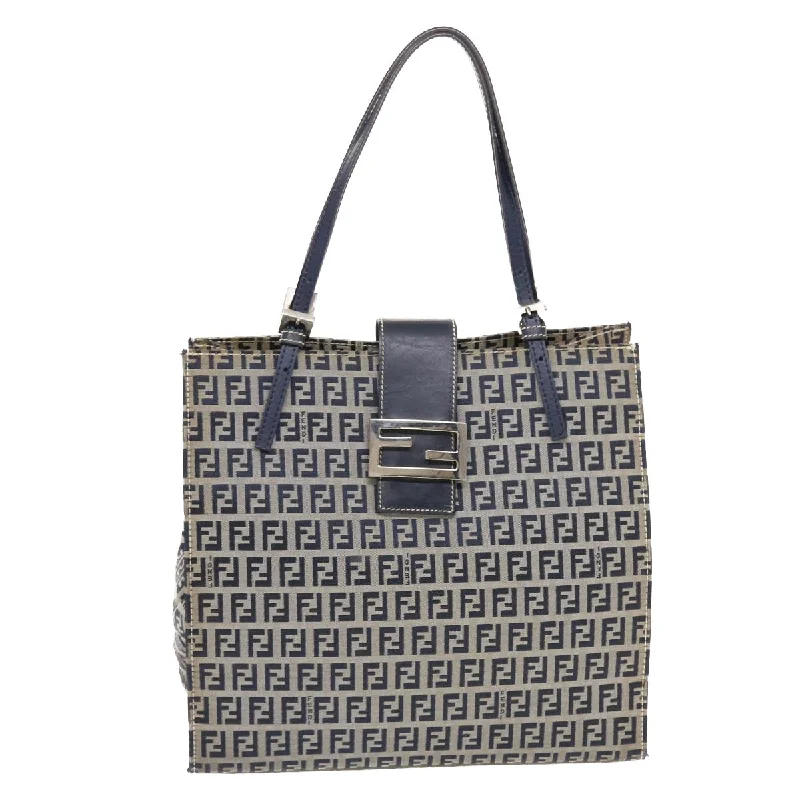 FENDI Zucchino Canvas Mamma Baguette Tote Bag Nylon Navy  50424